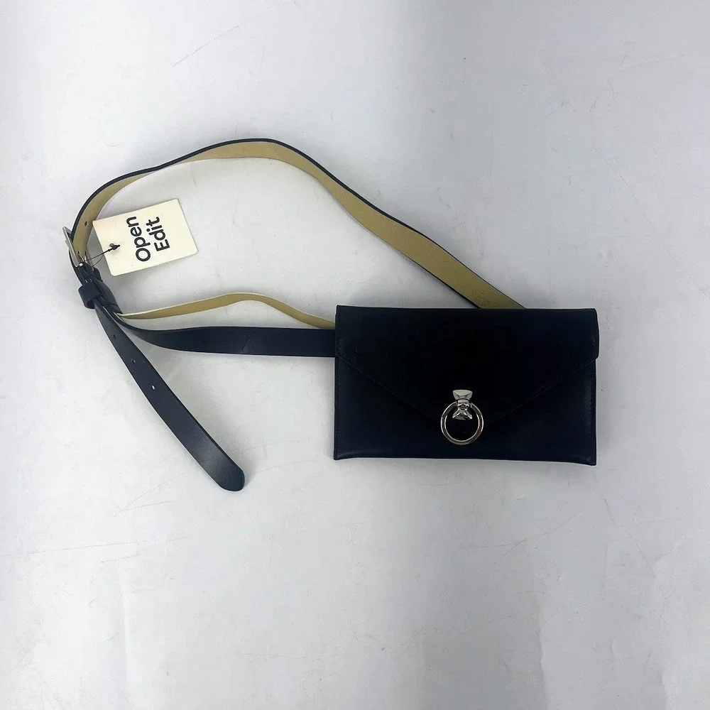 Open Edit Womens‎ Black Belt Bag Silver Ring Hardware Trouser Fit Size Large NWT